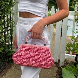 Vintage Pink Straw Bag!
